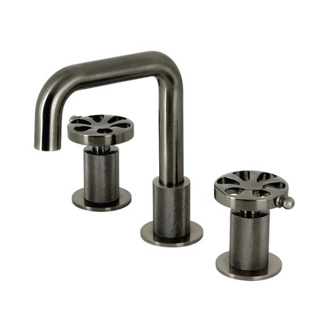 KINGSTON BRASS Widespread Bathroom Faucet with Push PopUp, Black Stainless KS141BSSRX